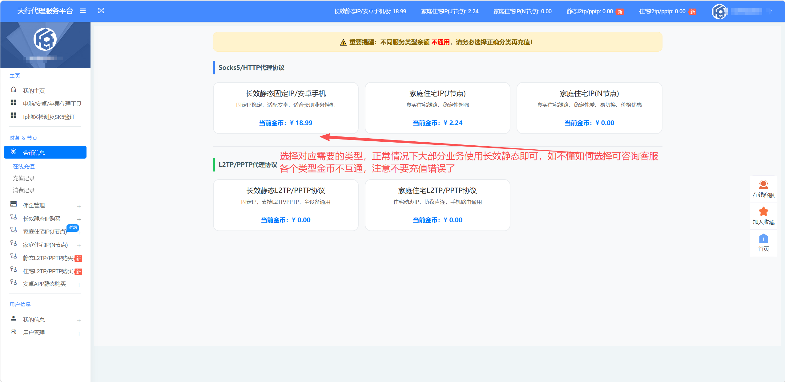 天行IP金币充值页面